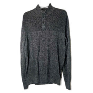 Chaps sweater size LT button mock neck black white marled yarn cotton